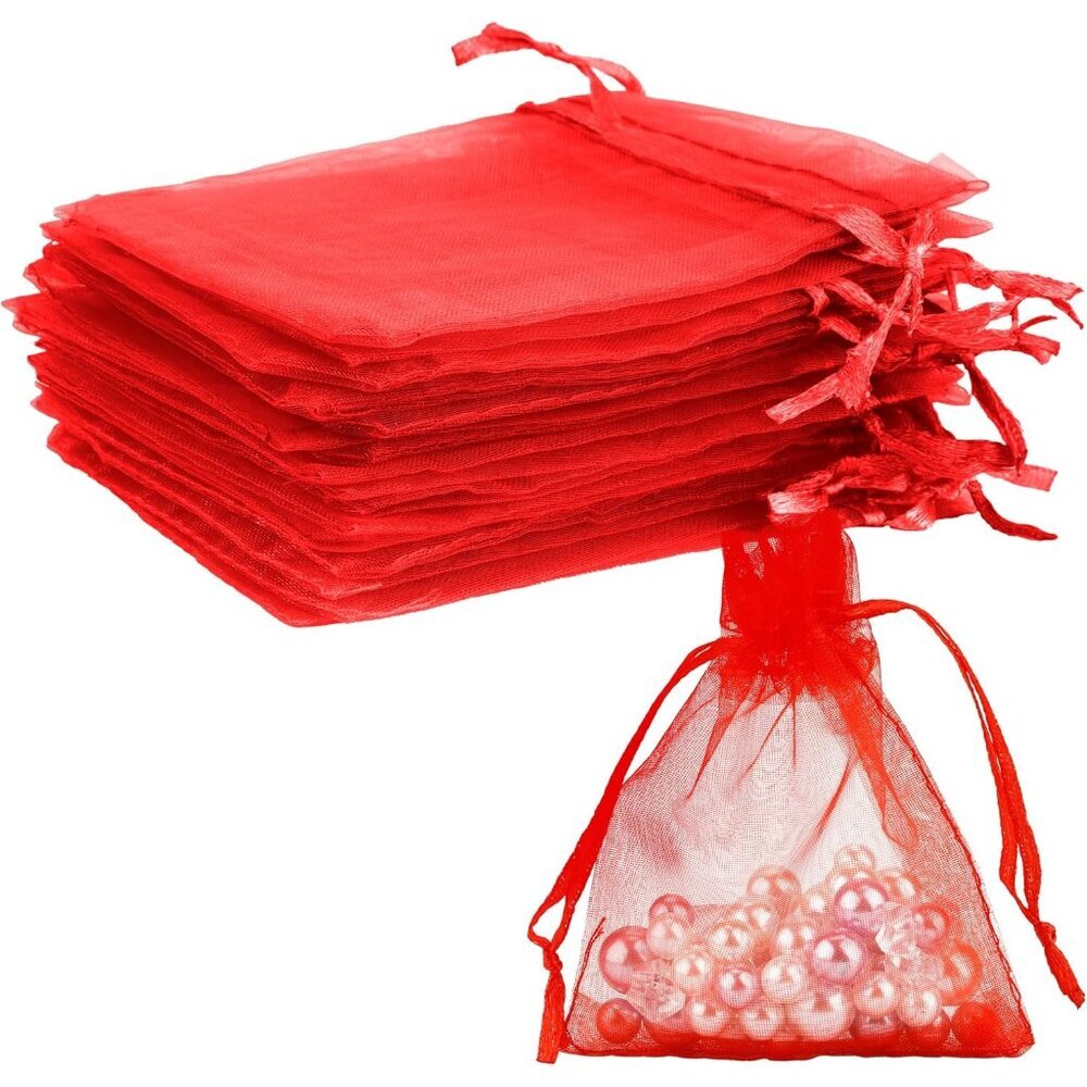 Organza Bags, Red Organza Bags, 50Pcs, Sheer Organza Bags 3 x 4 inch, Jewelry Gi